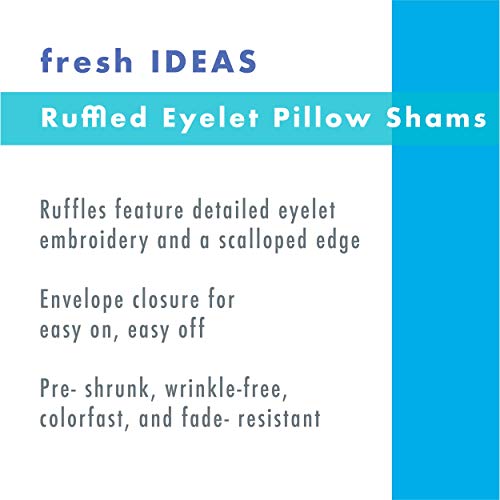 Fresh Ideas Ruffled Bed Pillow Shams with Embroidered Eyelet Detail, Standard, Ivory, 2-Pack