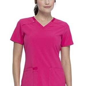 Dickies EDS Essentials Scrubs, V-Neck Womens Tops with Four-Way Stretch and Moisture Wicking DK615, M, Hot Pink