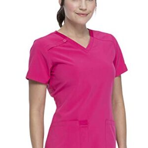 Dickies EDS Essentials Scrubs, V-Neck Womens Tops with Four-Way Stretch and Moisture Wicking DK615, M, Hot Pink