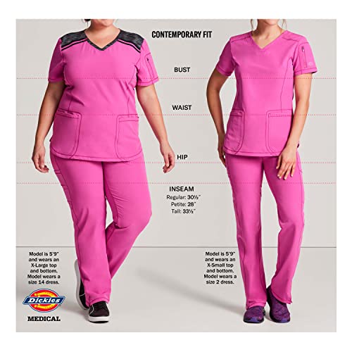 Dickies EDS Essentials Scrubs, V-Neck Womens Tops with Four-Way Stretch and Moisture Wicking DK615, M, Hot Pink