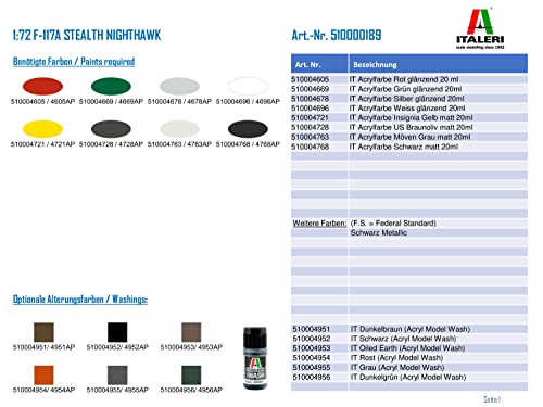 Italeri 1:72 Aircraft No 189 F-117a Nighthawk Model Kit (510000189)