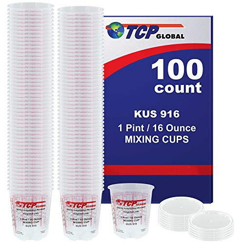 (Full Case of 100 each - Pint (16oz) Paint Mixing Cups) by Custom Shop - Cups have calibrated mixing ratios on side of cup Box of 100 Cups Epoxy Resin Epoxy Resin