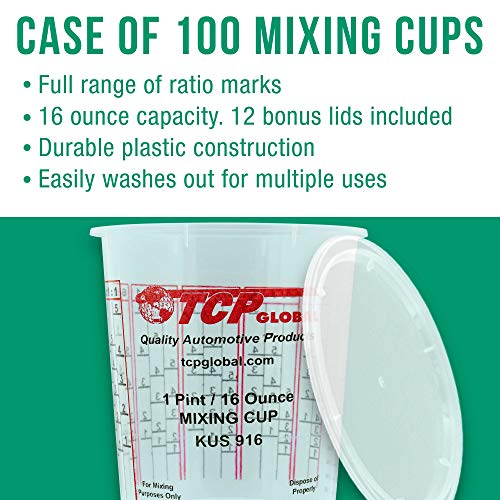 (Full Case of 100 each - Pint (16oz) Paint Mixing Cups) by Custom Shop - Cups have calibrated mixing ratios on side of cup Box of 100 Cups Epoxy Resin Epoxy Resin