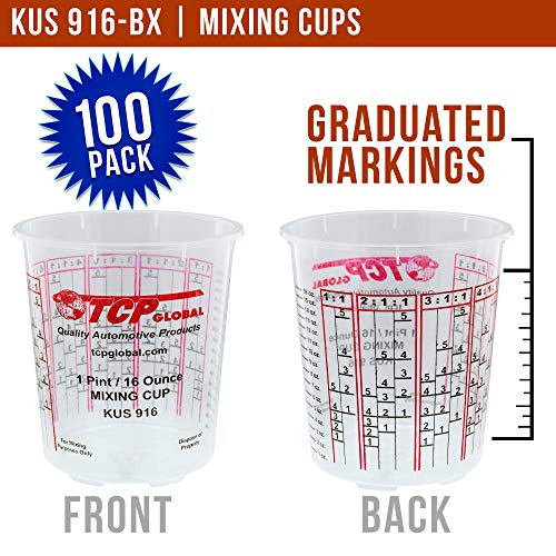 (Full Case of 100 each - Pint (16oz) Paint Mixing Cups) by Custom Shop - Cups have calibrated mixing ratios on side of cup Box of 100 Cups Epoxy Resin Epoxy Resin