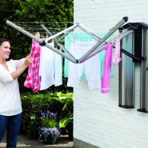 Brabantia - WallFix Dryer - with Protective Storage Box - Space Saver - Laundry Rotary - Retractable - Wall Mounted - Clothes Drying Rack - Outdoor - Metallic Grey - 24m