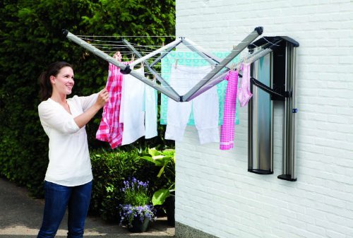 Brabantia - WallFix Dryer - with Protective Storage Box - Space Saver - Laundry Rotary - Retractable - Wall Mounted - Clothes Drying Rack - Outdoor - Metallic Grey - 24m