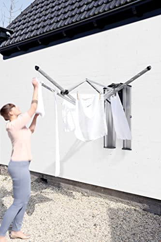 Brabantia - WallFix Dryer - with Protective Storage Box - Space Saver - Laundry Rotary - Retractable - Wall Mounted - Clothes Drying Rack - Outdoor - Metallic Grey - 24m