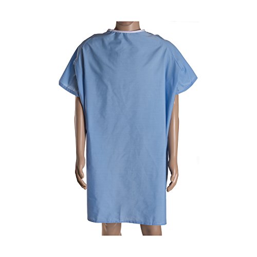 DMI Hospital Patient Gown for Women or Men, Back and Shoulder Snap, 36" Long, Blue