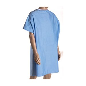 DMI Hospital Patient Gown for Women or Men, Back and Shoulder Snap, 36" Long, Blue