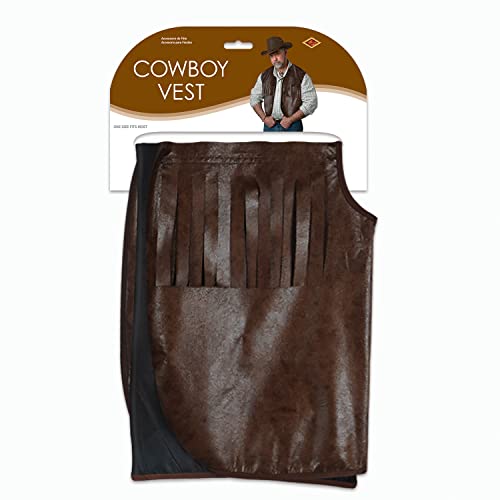 Beistle mens Western Beistle Faux Brown Leather Cowboy Vest w Fringe, Multicolored, One Size US