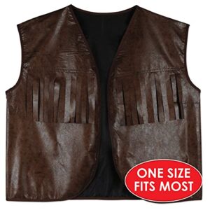 Beistle mens Western Beistle Faux Brown Leather Cowboy Vest w Fringe, Multicolored, One Size US