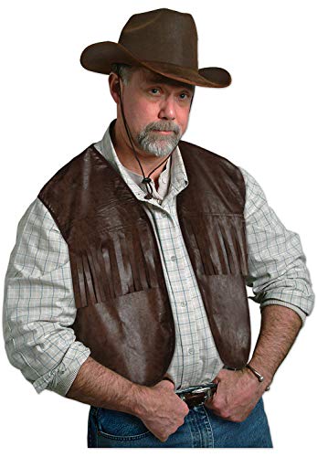 Beistle mens Western Beistle Faux Brown Leather Cowboy Vest w Fringe, Multicolored, One Size US