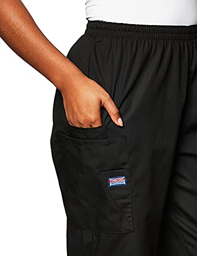 Cherokee Women's Workwear Elastic Waist Cargo Scrubs Pant, Black, Medium