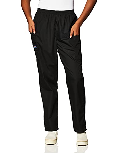 Cherokee Women's Workwear Elastic Waist Cargo Scrubs Pant, Black, Medium