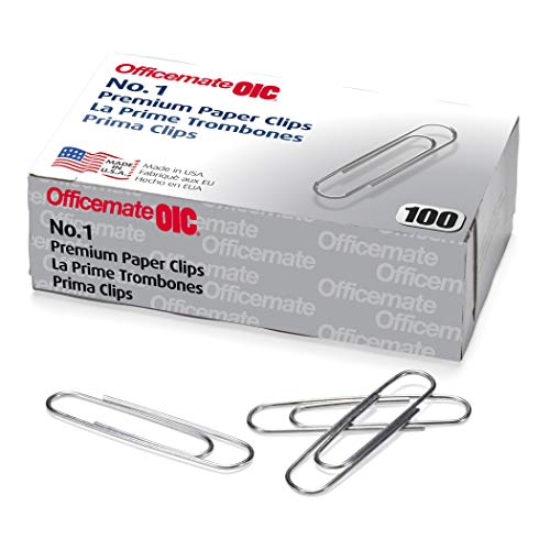 Officemate Premium #1 Paper Clips, 1,000 Paper Clips (10 Boxes of 100 Each) (99916) , Silver