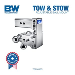 B&W Trailer Hitches Chrome Tow & Stow Adjustable Trailer Hitch Ball Mount - Fits 2.5" Receiver, Tri-Ball (1-7/8" x 2" x 2-5/16"), 5" Drop, 14,500 GTW - TS20048C