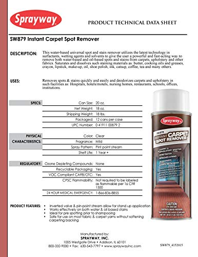 Sprayway SW879 Instant Carpet Spot Remover, 18 oz