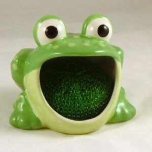 Boston Warehouse 75483 Frog Scrubby Holder with Non-scratch Dish Scrubber, Hand Painted Ceramic