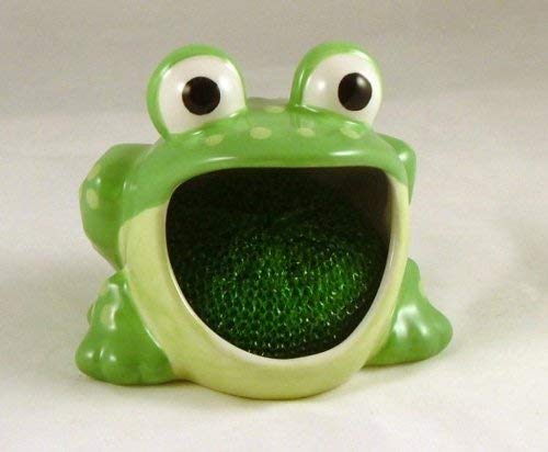 Boston Warehouse 75483 Frog Scrubby Holder with Non-scratch Dish Scrubber, Hand Painted Ceramic