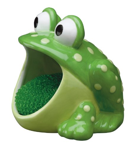 Boston Warehouse 75483 Frog Scrubby Holder with Non-scratch Dish Scrubber, Hand Painted Ceramic