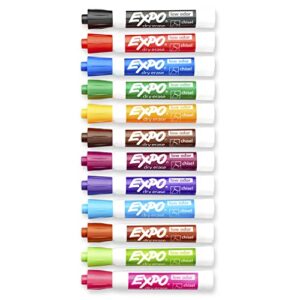 EXPO Low Odor Dry Erase Markers, Chisel Tip, Assorted Colors, 12 Count