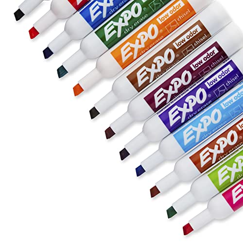 EXPO Low Odor Dry Erase Markers, Chisel Tip, Assorted Colors, 12 Count