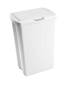rubbermaid spring top kitchen bathroom trash can with lid, 13-gallon, white, plastic garbage bin/wastebasket for home/kitchen/bathroom/garage