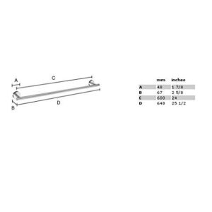 Smedbo SME, Polished Chrome HK3464 Towel Rail Single, 64.8 x 5 x 5 cm