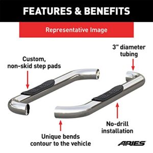 ARIES 202001-2 3-Inch Round Polished Stainless Steel Nerf Bars, No-Drill, Select Toyota Tacoma