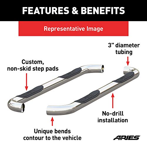 ARIES 203016-2 3-Inch Round Polished Stainless Steel Nerf Bars, No-Drill, Select Ford F-150