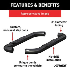 ARIES 204017 3-Inch Round Black Steel Nerf Bars, No-Drill, Select Chevrolet Silverado, GMC Sierra 1500, 2500, 3500 HD