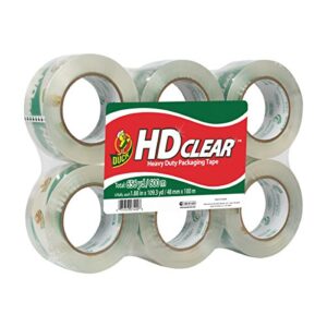 duck hd clear heavy duty packing tape, extra long 1.88” x 109 yards per roll, 3″ core, 6 rolls (299016)