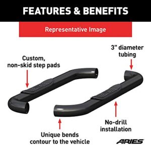 ARIES 35800 3-Inch Round Black Steel Nerf Bars, No-Drill, Select Jeep Wrangler JK