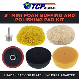 TCP Global Brand 3" Mini Buffing and Polishing Pad Kit with 4 Pads, Backing Plate, and 1/4" Drill Adapter