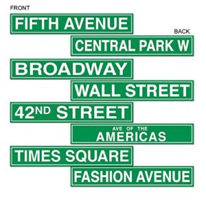 beistle 50094 4-pack nyc street sign cutouts, 4-inch by 24-inch, green/white
