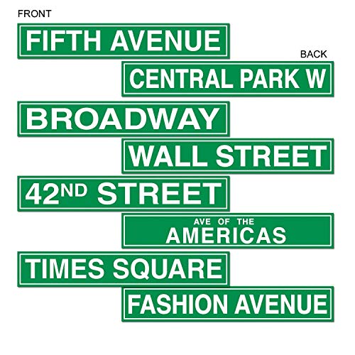 Beistle 50094 4-Pack NYC Street Sign Cutouts, 4-Inch by 24-Inch, Green/White