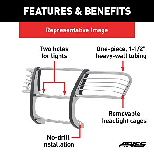 ARIES 2054-2 1-1/2-Inch Polished Stainless Steel Grille Guard, No-Drill, Select Toyota Tacoma