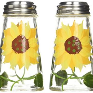 GERUSEA Hand Painted Tapered Salt and Pepper Shaker Set, Sunflowers, Yellow, 2.