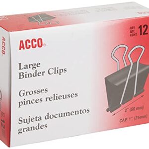 ACCO Binder Clips, Large, 1 Box, 12 Clips/Box (72100)