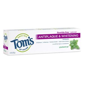 tom’s of maine fluoride-free antiplaque & whitening natural toothpaste, spearmint, 4.7 oz.
