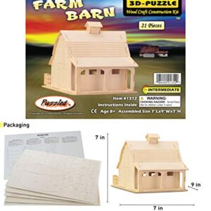 Puzzled 3D Puzzle Farm Barn Set Wood Craft Construction Model Kit, Fun & Educational DIY Wooden Toy Assemble Model Unfinished Crafting Hobby Puzzle to Build and Paint for Decoration 21 Pieces Pack