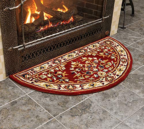 Minuteman International Burgundy Oriental Wool Hearth Rug, Half Round