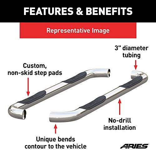 ARIES 203006-2 3-Inch Round Polished Stainless Steel Nerf Bars, No-Drill, Select Ford Excursion, F-250, F-350 Super Duty