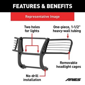 ARIES 5055 1-1/2-Inch Black Steel Grille Guard, No-Drill, Select Dodge, Ram Dakota