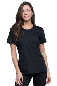 cherokee women scrubs top workwear revolution round neck plus size ww602, 5xl, black