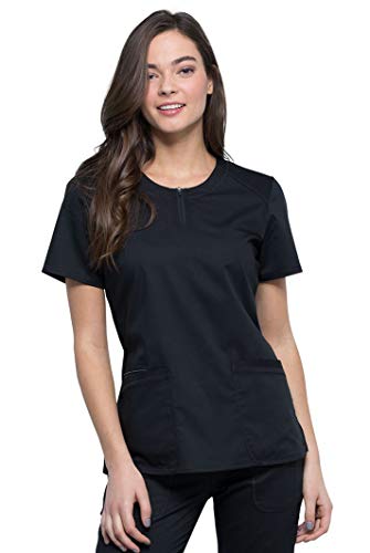 Cherokee Women Scrubs Top Workwear Revolution Round Neck Plus Size WW602, 5XL, Black