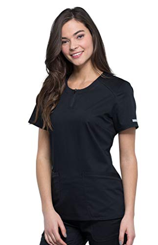 Cherokee Women Scrubs Top Workwear Revolution Round Neck Plus Size WW602, 5XL, Black