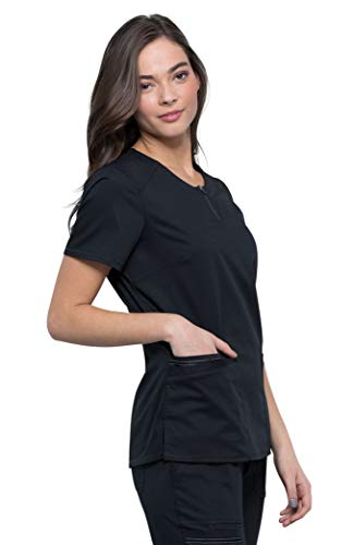 Cherokee Women Scrubs Top Workwear Revolution Round Neck Plus Size WW602, 5XL, Black