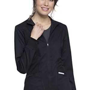Cherokee Women Scrubs Jacket Workwear Revolution Zip Front High-Low WW301, M, Black