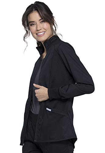 Cherokee Women Scrubs Jacket Workwear Revolution Zip Front High-Low WW301, M, Black